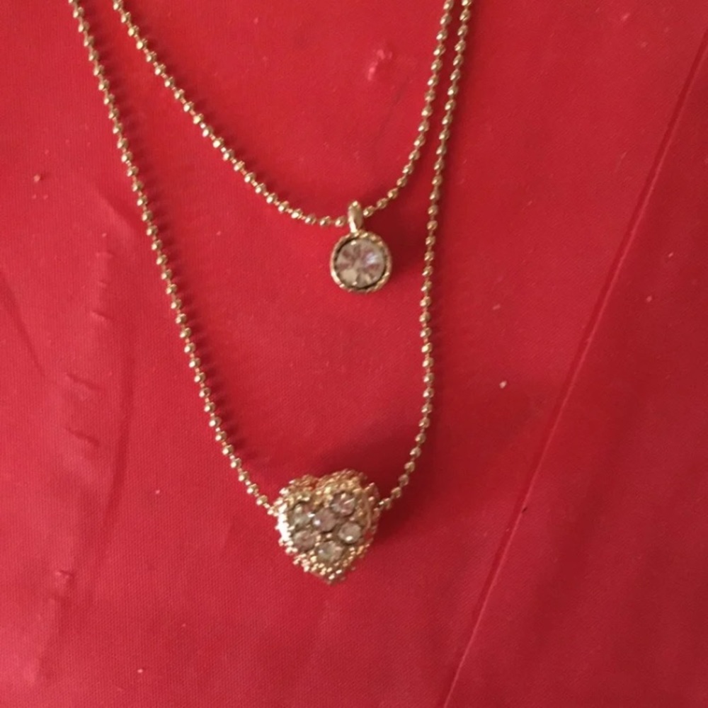 Gold Layered Heart Stone Necklace and Earring Set By A’gaci Brand New